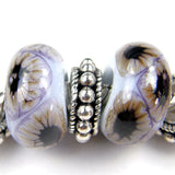 Handmade Large Hole Lampwork Beads, European Bracelet Bead, Alexandrite Lavender Black Webs