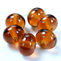 Handmade Lampwork Glass Beads, Medium Amber Topaz Shiny 014g