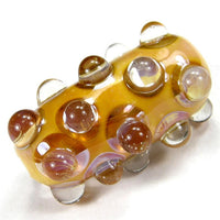 Handmade Lampwork Glass Focal Bead, Tube Antique Golden Dots Shiny