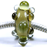 Handmade Large Hole Lampwork Beads, Glass Bracelet Charm, Taupe Sands Dots