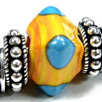 Handmade Large Hole Lampwork Beads, Handmade Glass Diamond Beads Apricot Sky Blue