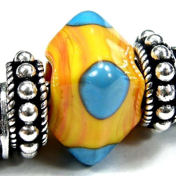 Handmade Large Hole Lampwork Beads, Handmade Glass Diamond Beads Apricot Sky Blue