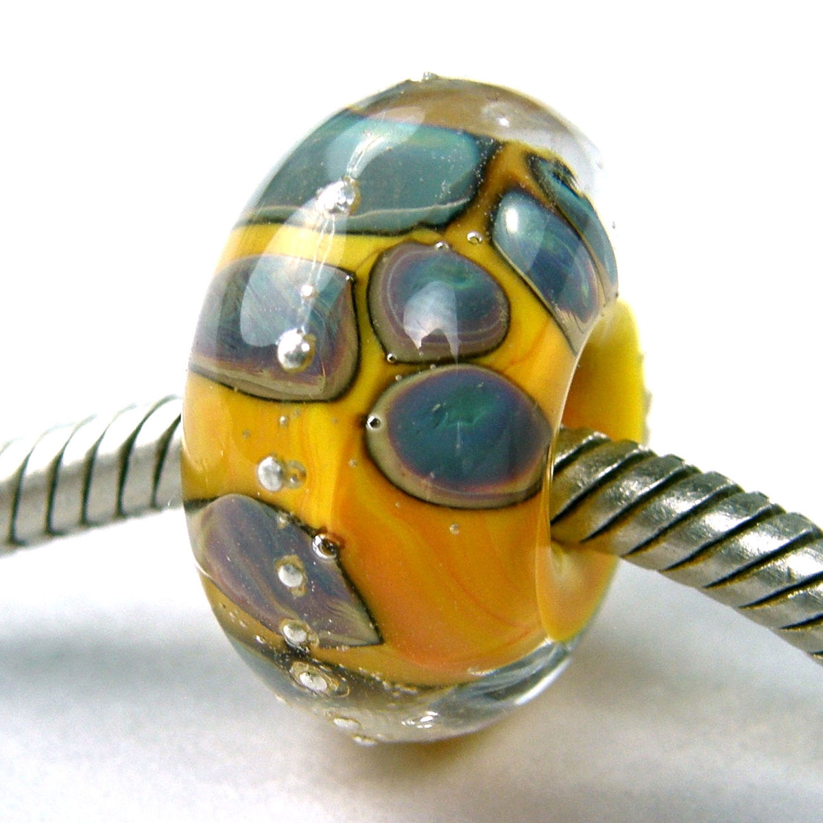 Handmade Large Hole Lampwork Beads Glass Encased Apricot Raku Silver Covergirlbeads 5666