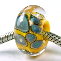 Handmade Large Hole Lampwork Beads, Glass Encased Apricot Orange Raku Silver