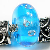 Handmade Large Hole Lampwork Beads, Aqua Blue Cubic Zirconias Shiny