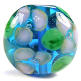 Handmade Lampwork Glass Focal Bead, XL Flowers Aqua Blue Pink