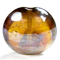Handmade Lampwork Glass Focal Bead, XL Lentil Aurae Metallic, Amber Honey Shiny