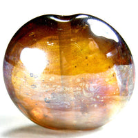 Handmade Lampwork Glass Focal Bead, XL Lentil Aurae Metallic, Amber Honey Shiny