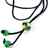 Wispy Swirls Lampwork Necklace, Adjustable Black Leather Cord
