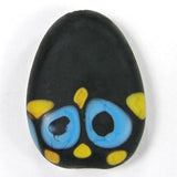 Handmade Lampwork Glass Focal Bead, Black Yellow Apricot Blue Etched