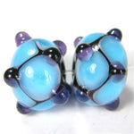 Handmade Lampwork Glass Dot Beads, Black Aqua Ink Blue Shiny