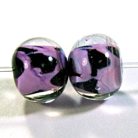 Handmade Lampwork Glass Beads, Black Purple Trails Encased Shiny