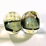 Handmade Lampwork Glass Bead Pairs, Fossiled Ivory Black Encased Silver Shiny