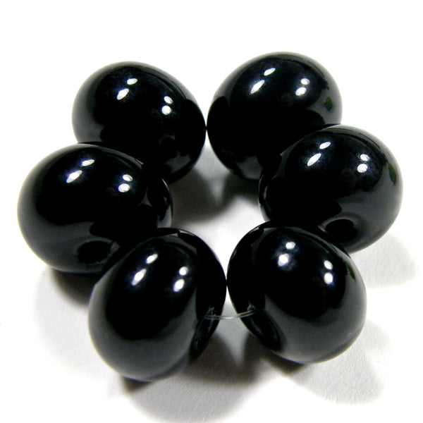 Handmade Lampwork Glass Beads, Black Shiny 064g