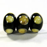 Handmade Lampwork Glass Dot Beads, Rustic Black Silvered Ivory Dots Shiny