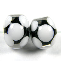 Handmade Lampwork Glass Dot Beads, Black White Clear Encased Shiny