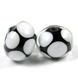 Handmade Lampwork Glass Dot Beads, Black White Clear Encased Shiny