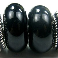 Handmade Large Hole Lampwork Beads, European Style Bracelet Beads, Black Shiny