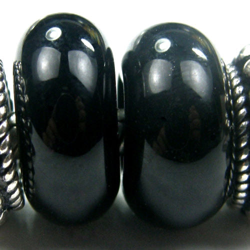 Handmade Large Hole Lampwork Beads, European Style Bracelet Beads, Black Shiny