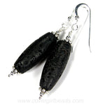 Classic Black Lava Rock Gemstone Dangle Earrings, Sterling Silver, Handmade