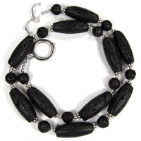 Classic Black Lava Rock Gemstone Necklace, Sterling Silver, Handmade Jewelry