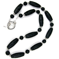 Classic Black Lava Rock Gemstone Necklace, Sterling Silver, Handmade Jewelry