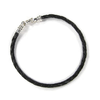Black Braided Leather Charm Bracelet With Sterling Silver Threaded End Cap