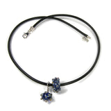 Example of Beads on this Black Leather Necklace With Sterling Silver Threaded End Cap
