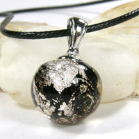 Black Night Silver Lampwork Galaxy Pendant Necklace Globe Sphere 20019
