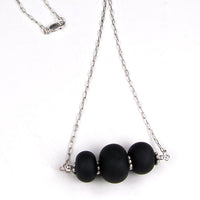 Silky Black Lampwork Necklace, Sterling Silver, Handmade Jewelry