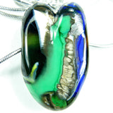 Necklaces, Blue Green Ivory Lampwork Heart Necklace, Sterling Silver, Handmade Jewelry