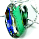 Necklaces, Blue Green Ivory Lampwork Heart Necklace, Sterling Silver, Handmade Jewelry