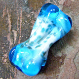 Handmade Lampwork Glass Focal Bone Bead, Ivory Aqua Blue Dots Shiny