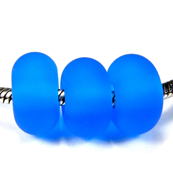 Handmade Large Hole Lampwork Beads, Slider Charm Bead, Dark Aqua Blue Etched