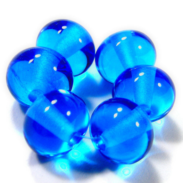 Handmade Lampwork Glass Beads, Dark Aqua Blue Shiny 036g