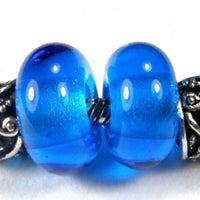 Handmade Large Hole Lampwork Beads, Slider Charm Bead, Dark Aqua Blue Shiny