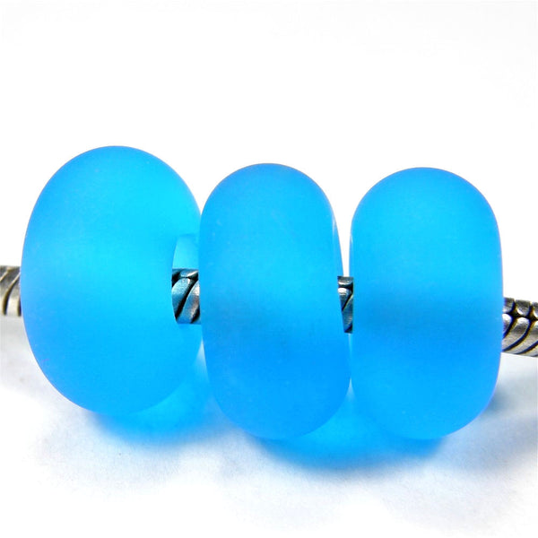 Handmade Large Hole Lampwork Beads, Slider Charm Bead, Light Aqua Blue Etched