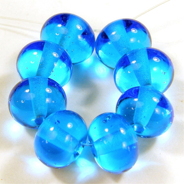 Handmade Lampwork Glass Beads, Light Aqua Blue Shiny 034g