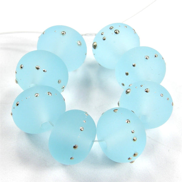 Handmade Lampwork Glass Beads, Pale Aqua Blue Silver Etched 038efs