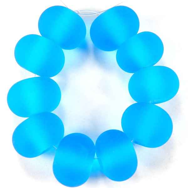 Handmade Lampwork Glass Beads, Light Aqua Blue Etched 034e