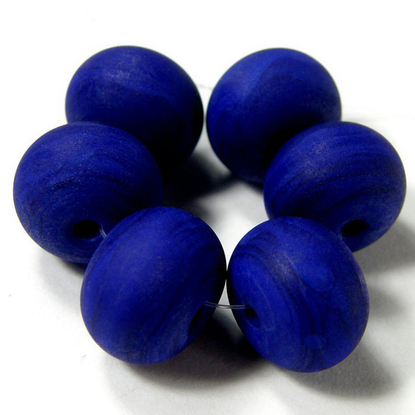 Handmade Lampwork Glass Beads, Dark Lapis Cobalt Blue Etched Matte 246e