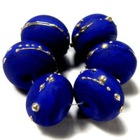 Handmade Lampwork Glass Beads, Dark Lapis Cobalt Blue Silver Etched 246efs