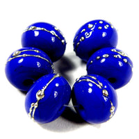 Handmade Lampwork Glass Beads, Medium Lapis Cobalt Blue Silver Shiny 242gfs