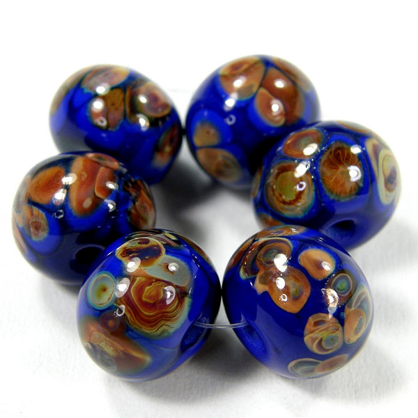 Handmade Lampwork Glass Frit Beads, Cobalt Blue Raku Shiny Glossy ...