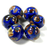 Handmade Lampwork Glass Frit Beads, Cobalt Blue Raku Shiny Glossy