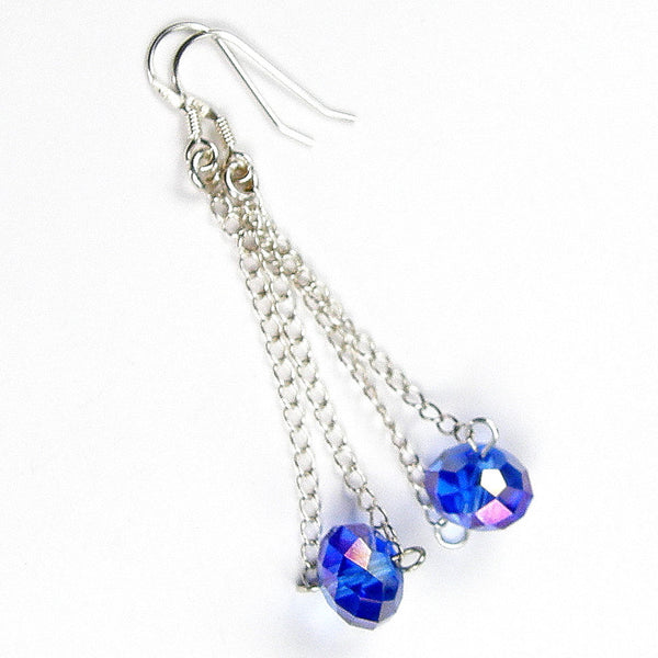 Sparkly Faceted Blue Swarovski Crystal Dangle Earrings, Sterling Silver, Artisan Handmade Jewelry