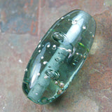 Handmade Lampwork Glass Focal Beads, Pale Steel Blue Gray Silver Shiny Oblong