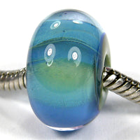Handmade Large Hole Lampwork Beads, European Glass Charm Bracelet Bead, Blue Green Fade