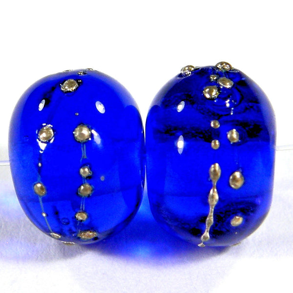 Handmade Lampwork Glass Beads, Intense Blue Silver Shiny 057gfs
