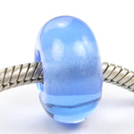 Handmade Large Hole Lampwork Beads, Glass Bracelet Bead, Light Blue Shiny